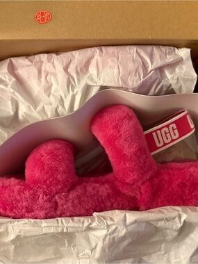 UGG Hot Pink Plush Slide Slipper Sandals